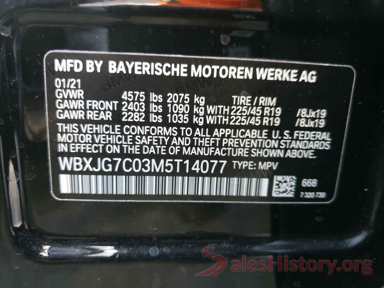 WBXJG7C03M5T14077 2021 BMW X1