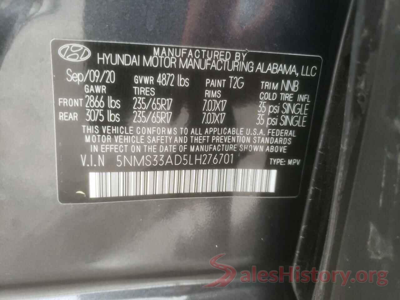 5NMS33AD5LH276701 2020 HYUNDAI SANTA FE