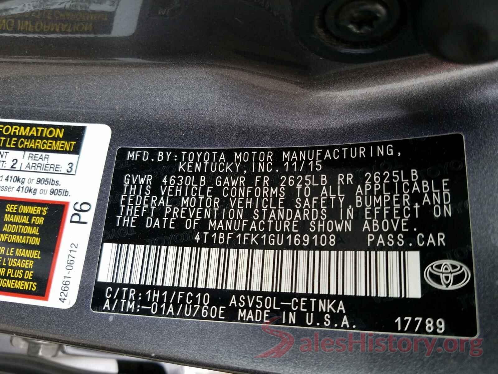 4T1BF1FK1GU169108 2016 TOYOTA CAMRY