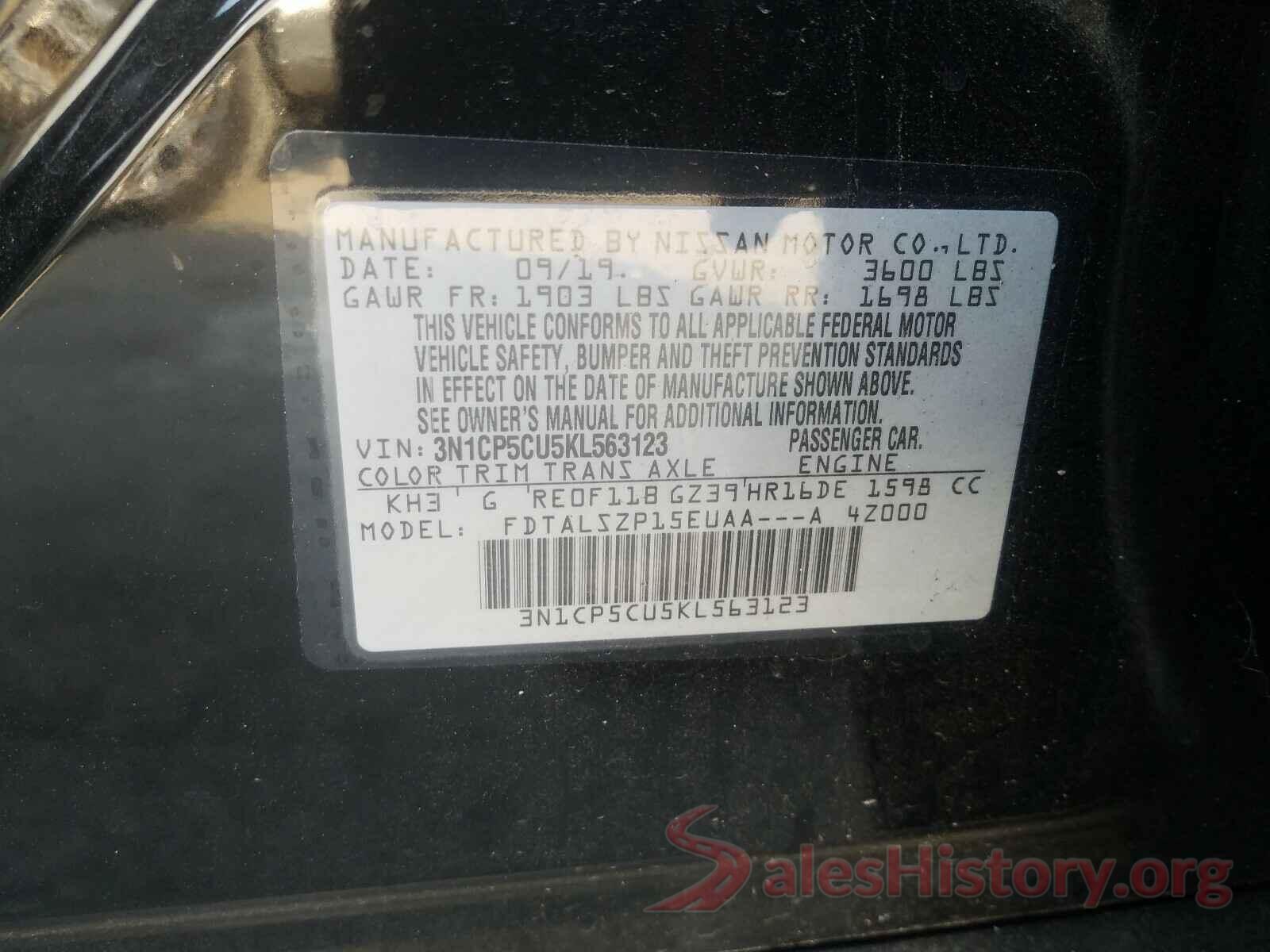 3N1CP5CU5KL563123 2019 NISSAN KICKS