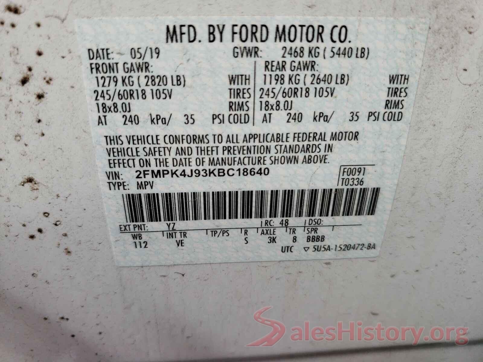 2FMPK4J93KBC18640 2019 FORD EDGE