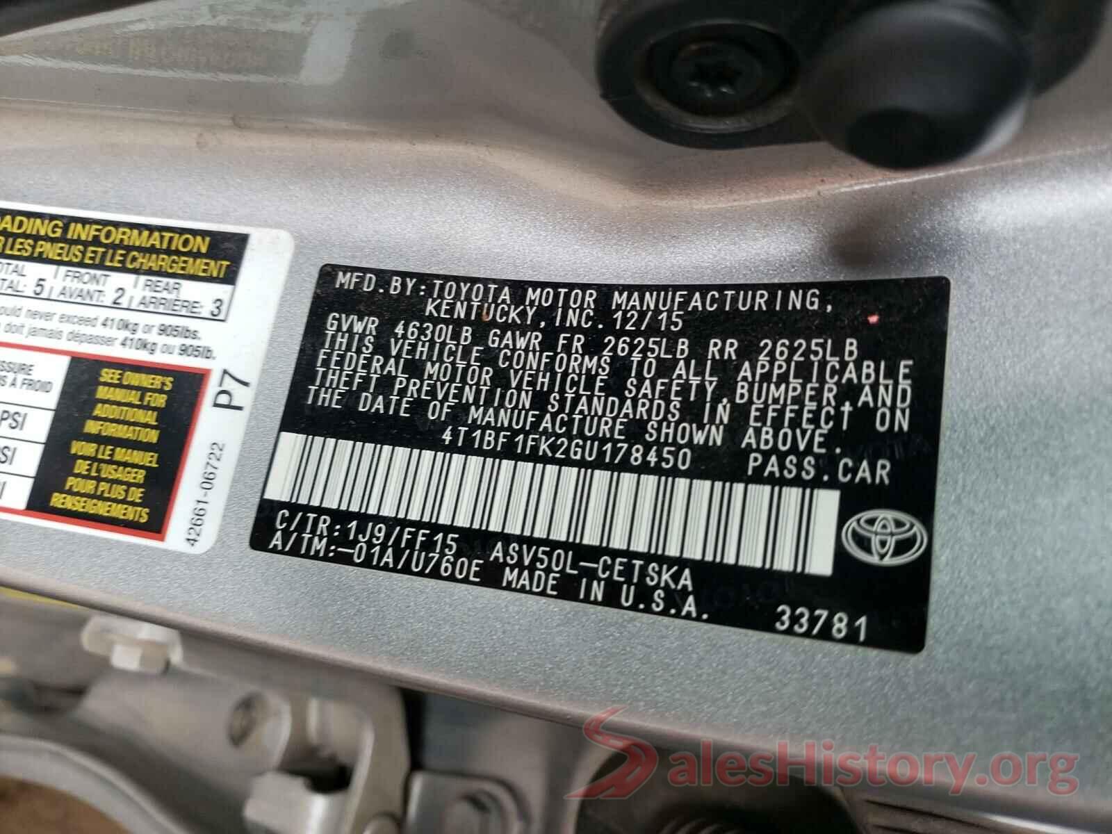 4T1BF1FK2GU178450 2016 TOYOTA CAMRY