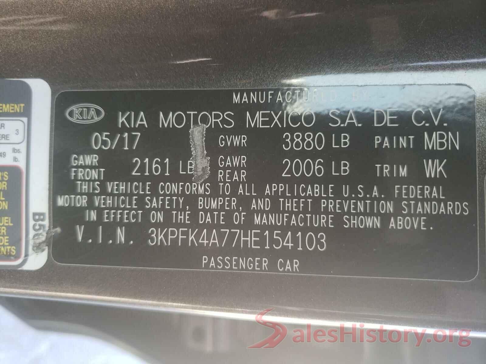 3KPFK4A77HE154103 2017 KIA FORTE