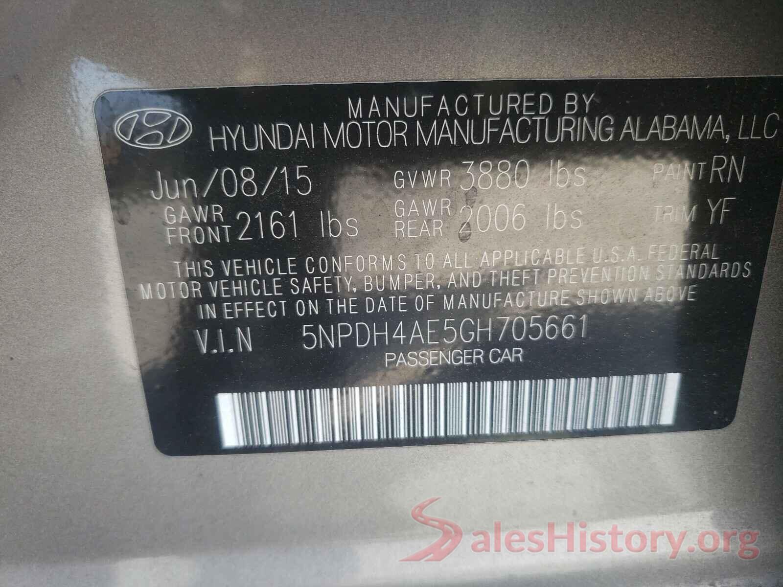 5NPDH4AE5GH705661 2016 HYUNDAI ELANTRA