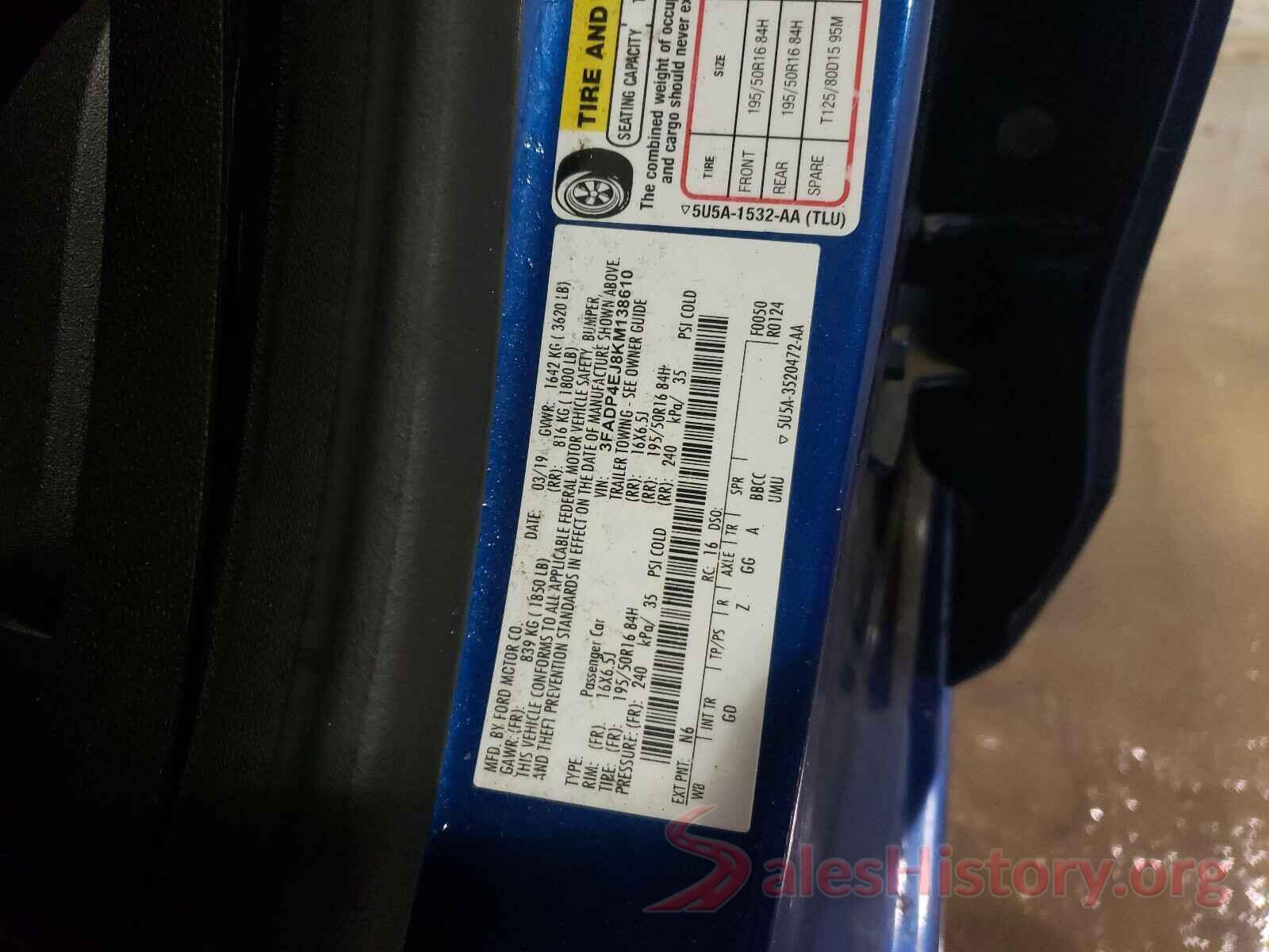 3FADP4EJ8KM138610 2019 FORD FIESTA