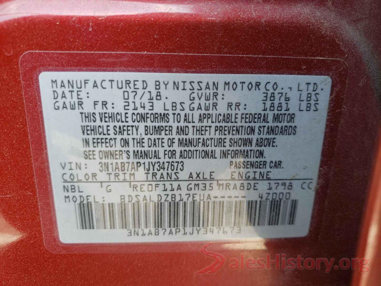 3N1AB7AP1JY347673 2018 NISSAN SENTRA