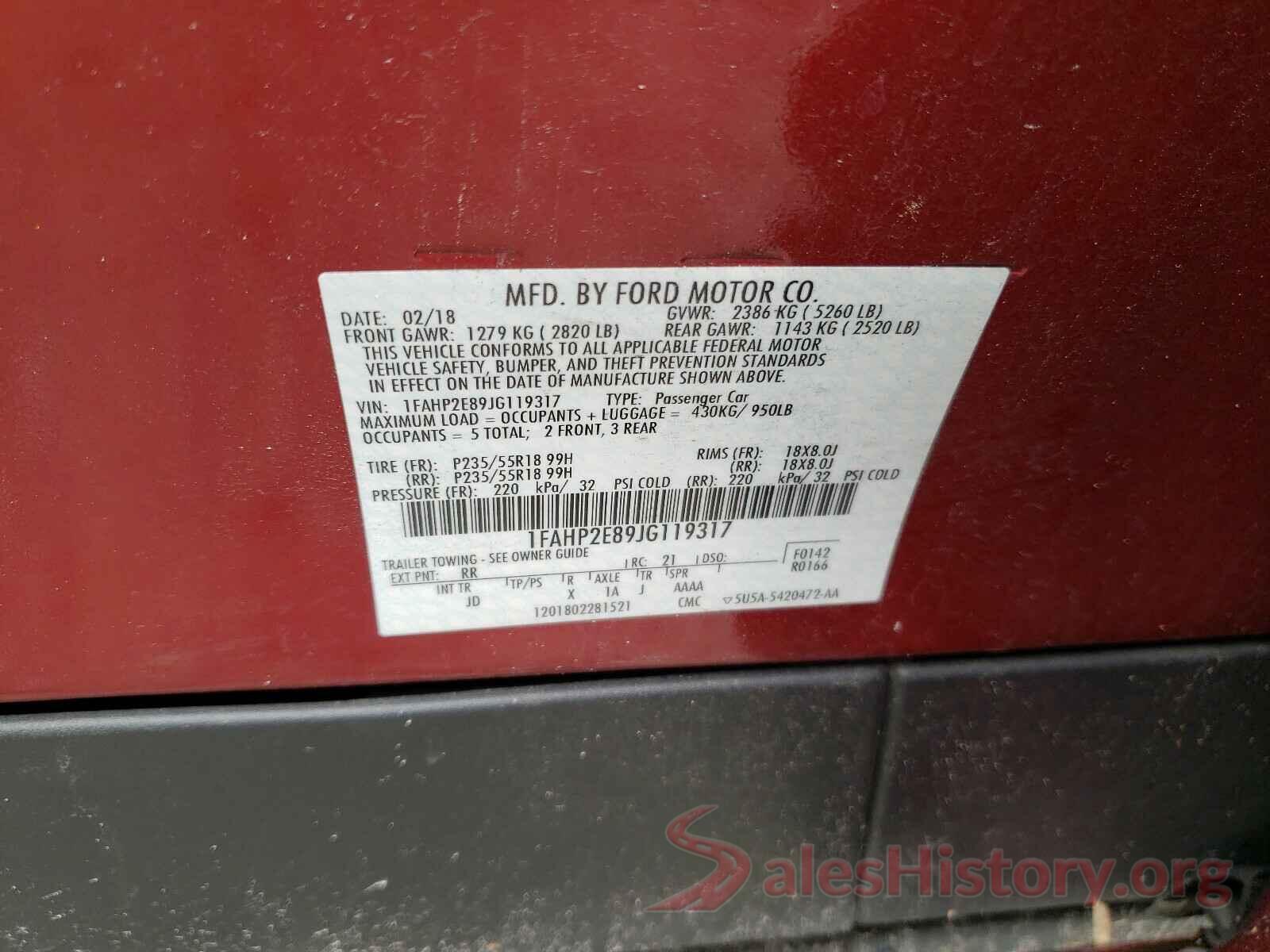 1FAHP2E89JG119317 2018 FORD TAURUS