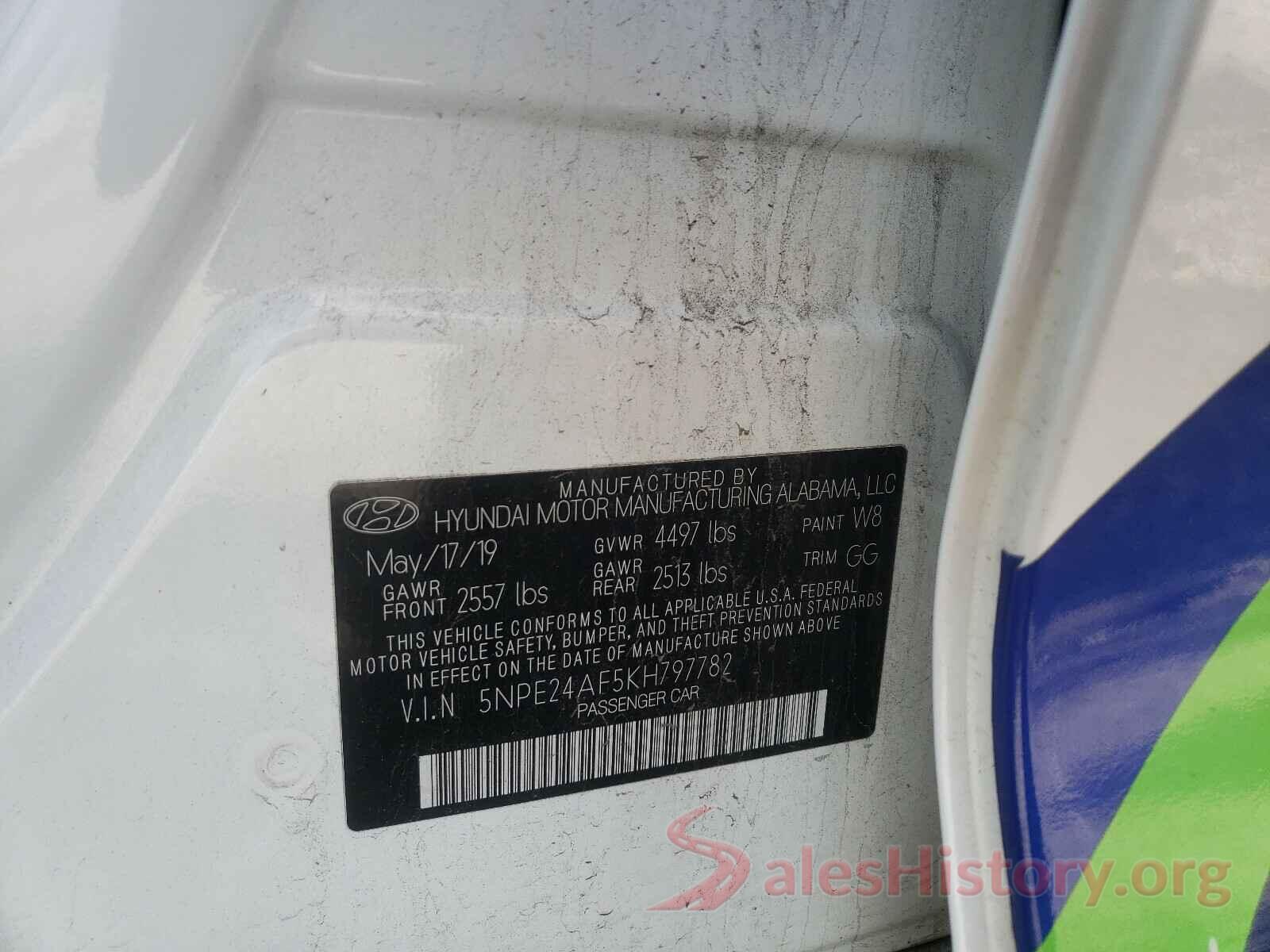 5NPE24AF5KH797782 2019 HYUNDAI SONATA