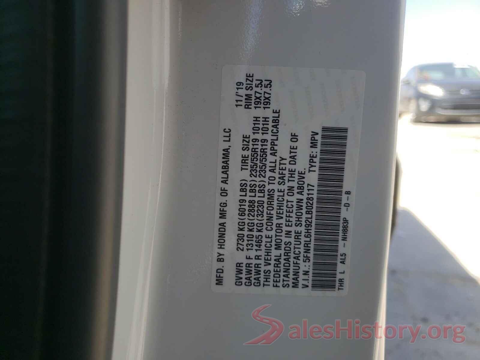 5FNRL6H92LB028117 2020 HONDA ODYSSEY