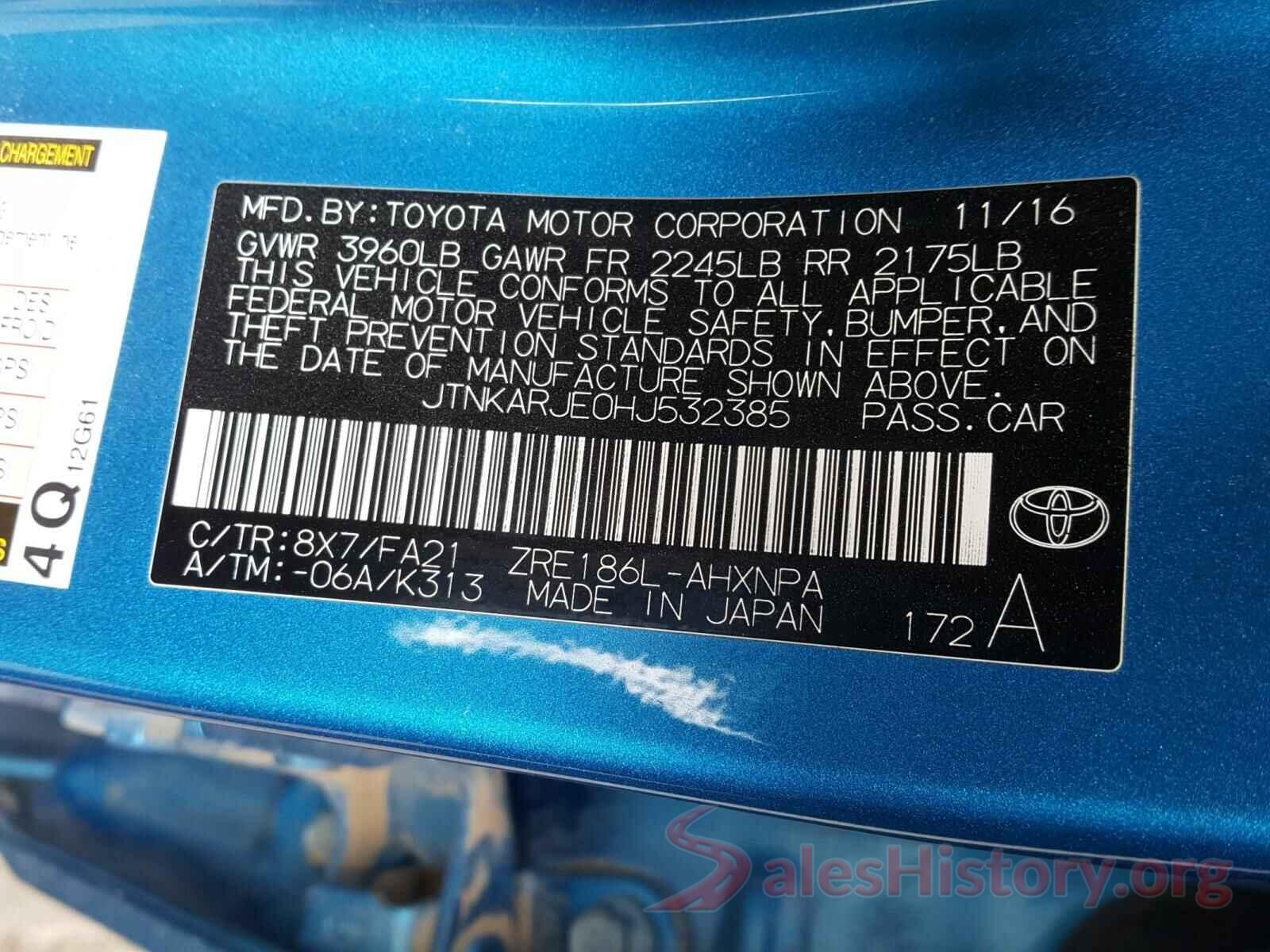 JTNKARJE0HJ532385 2017 TOYOTA COROLLA