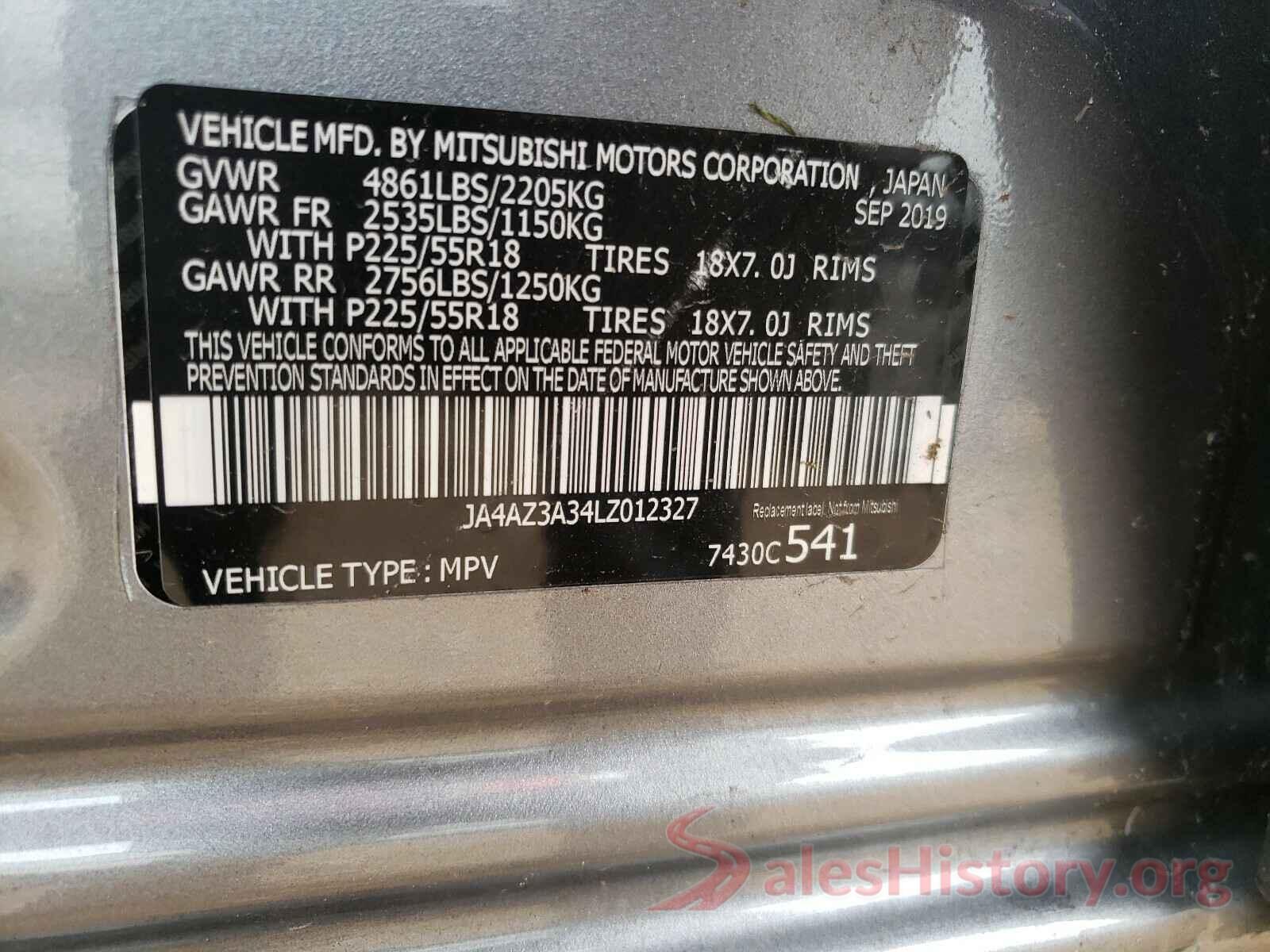 JA4AZ3A34LZ012327 2020 MITSUBISHI OUTLANDER