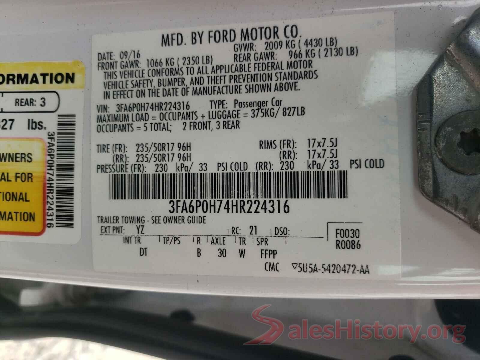 3FA6P0H74HR224316 2017 FORD FUSION