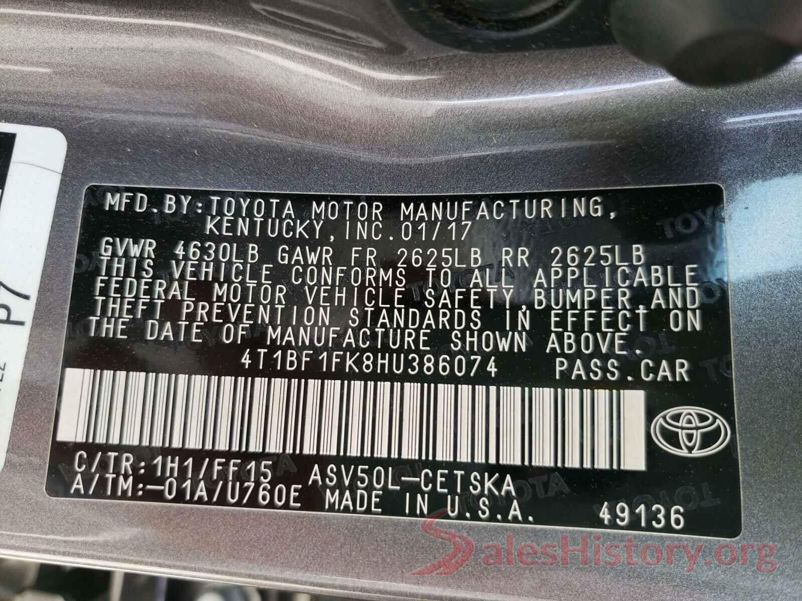 4T1BF1FK8HU386074 2017 TOYOTA CAMRY