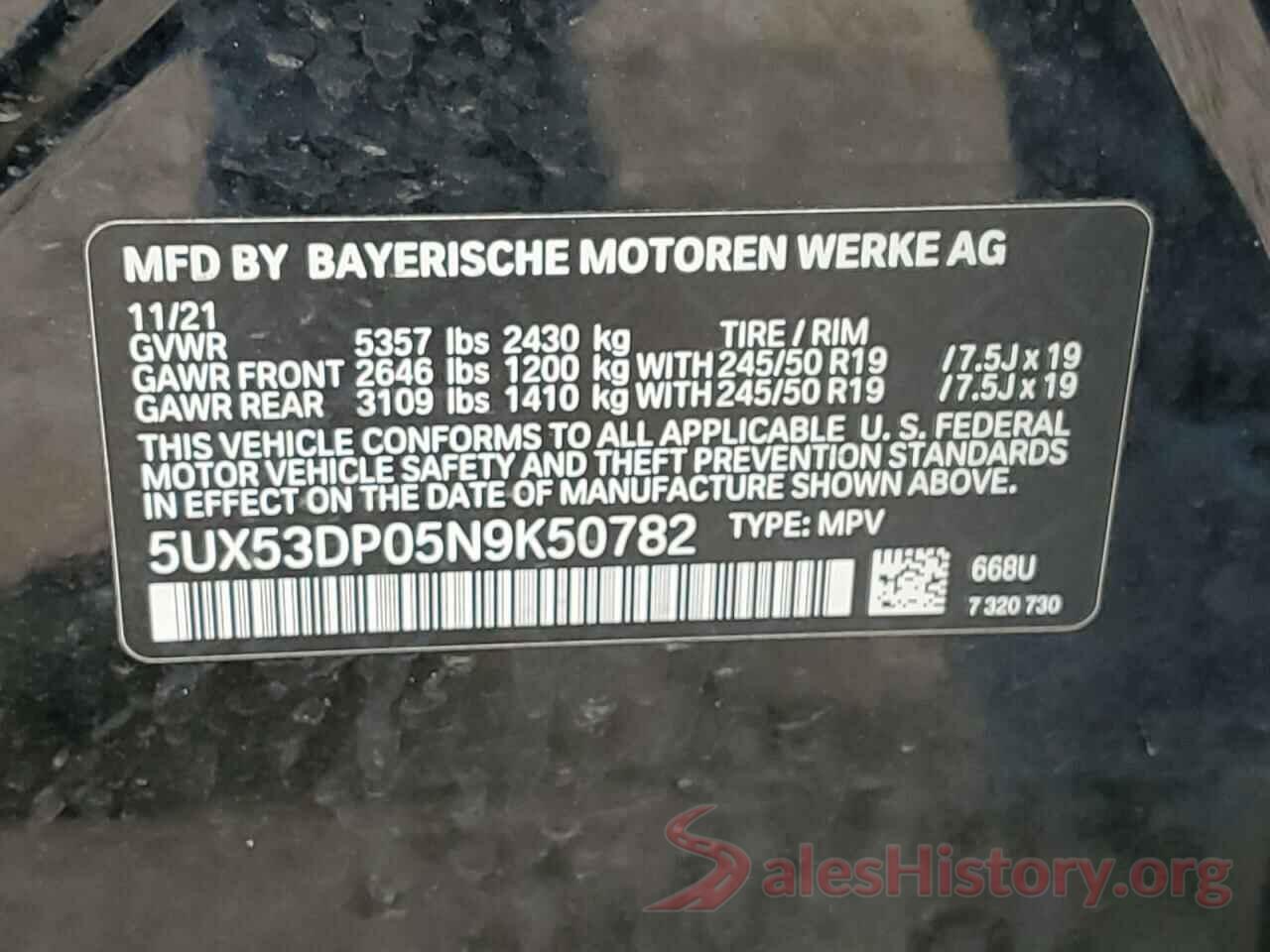 5UX53DP05N9K50782 2022 BMW X3