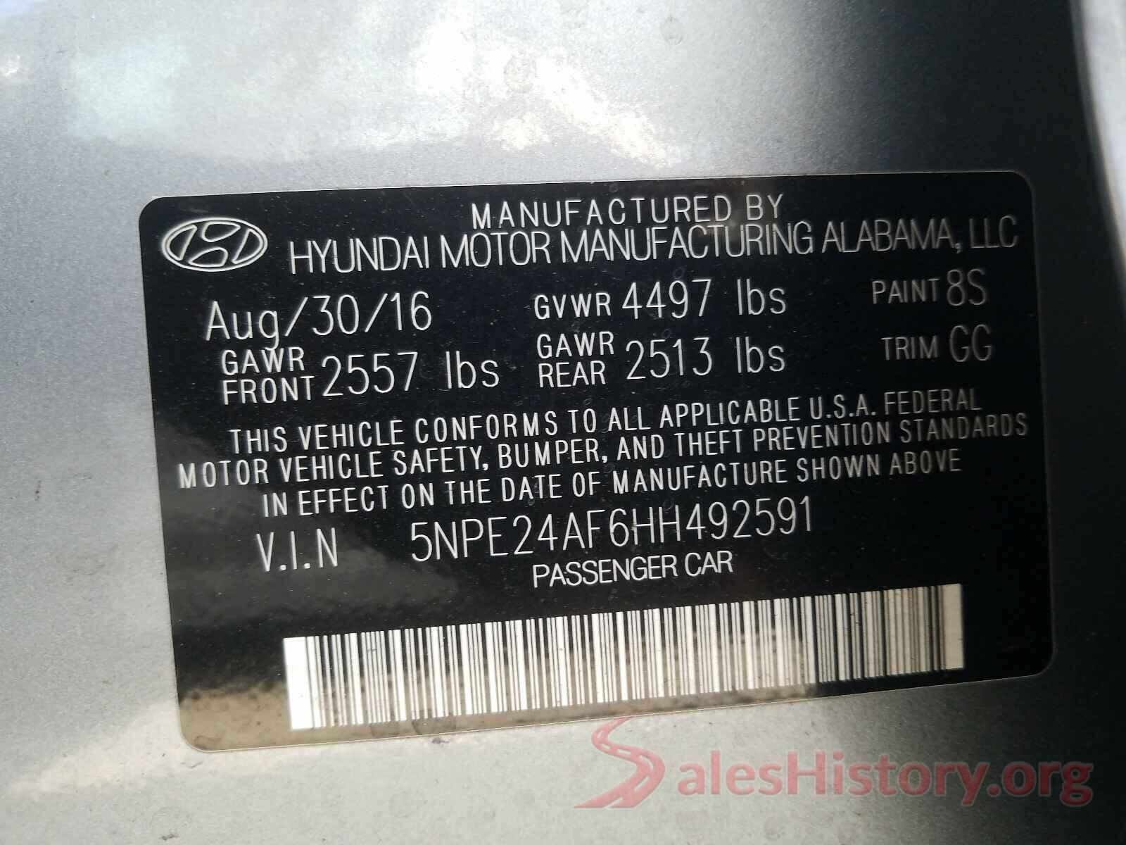 5NPE24AF6HH492591 2017 HYUNDAI SONATA