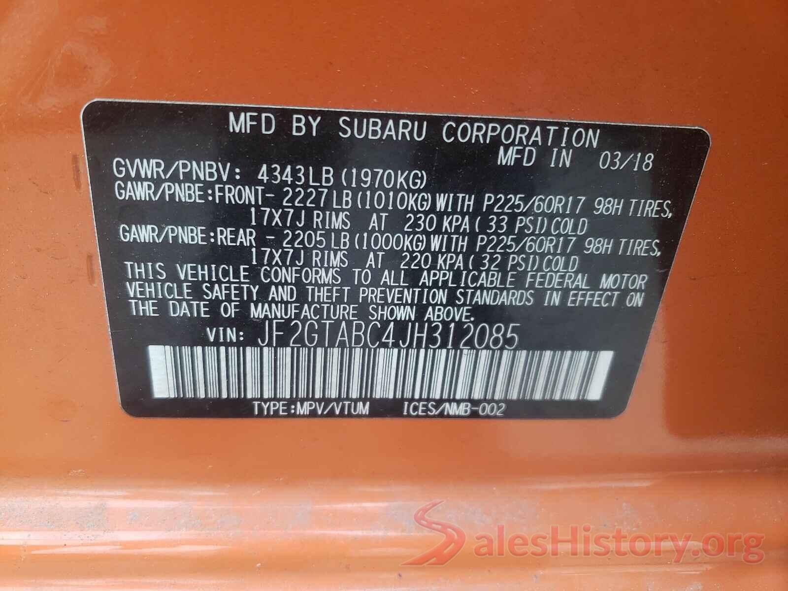 JF2GTABC4JH312085 2018 SUBARU CROSSTREK