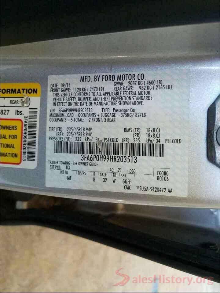 3FA6P0H99HR203513 2017 FORD FUSION