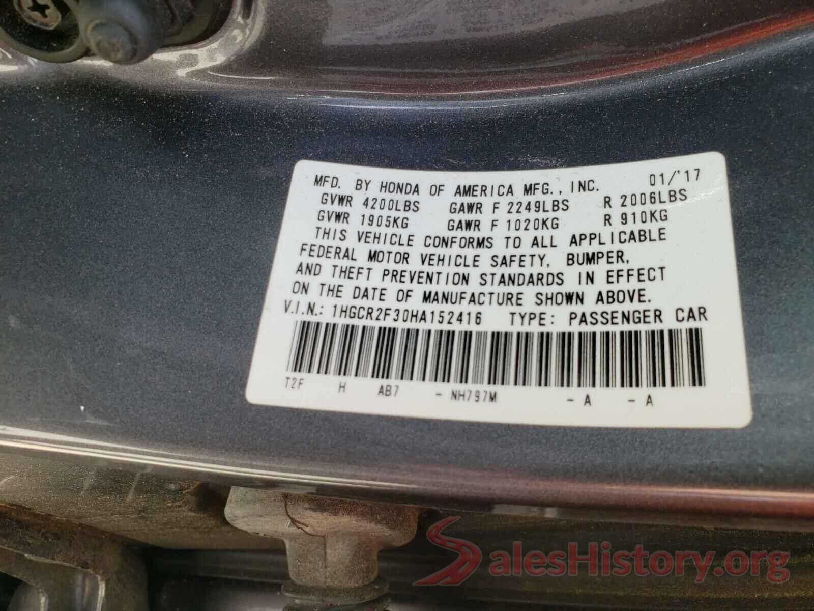 1HGCR2F30HA152416 2017 HONDA ACCORD