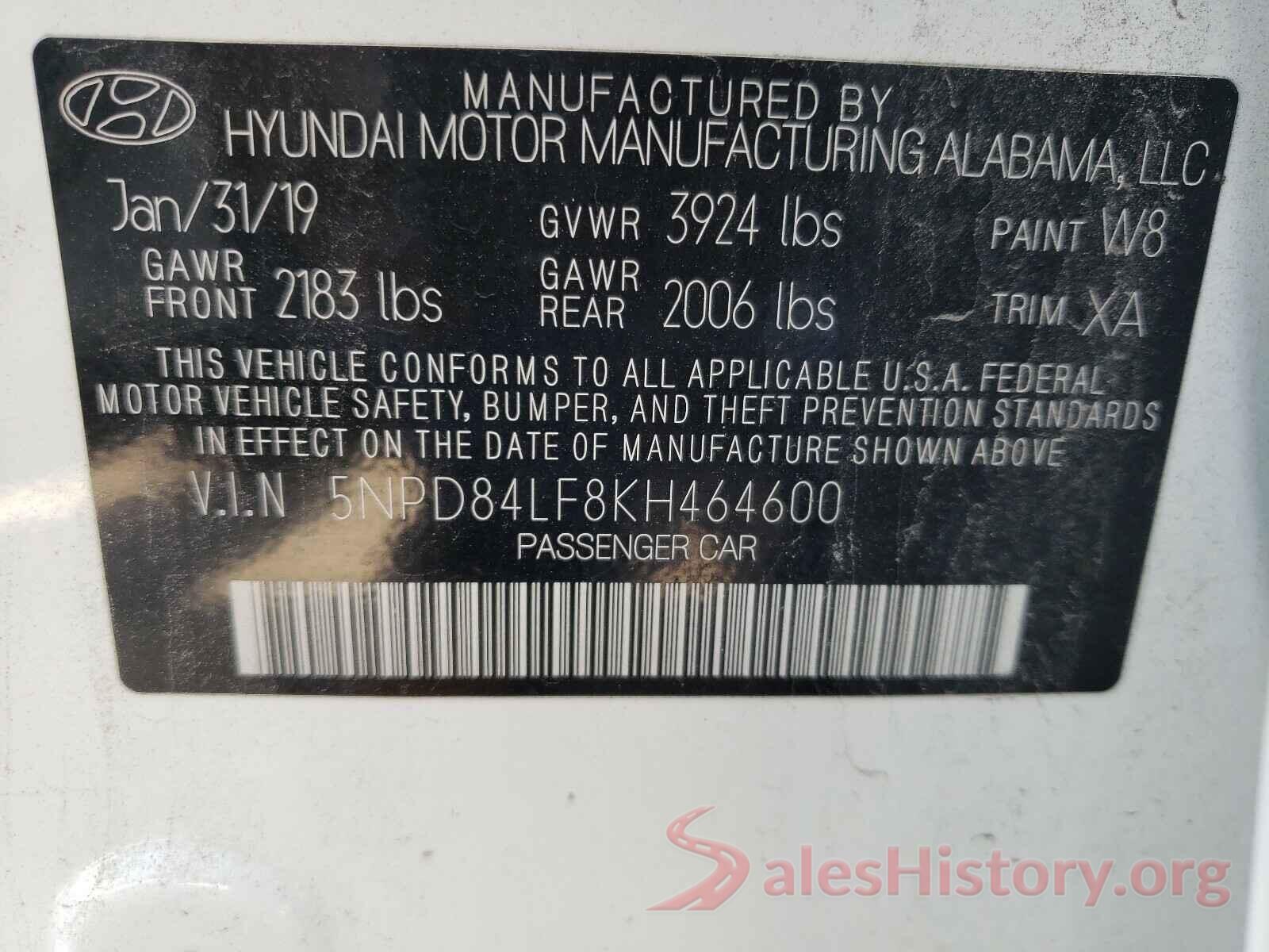 5NPD84LF8KH464600 2019 HYUNDAI ELANTRA