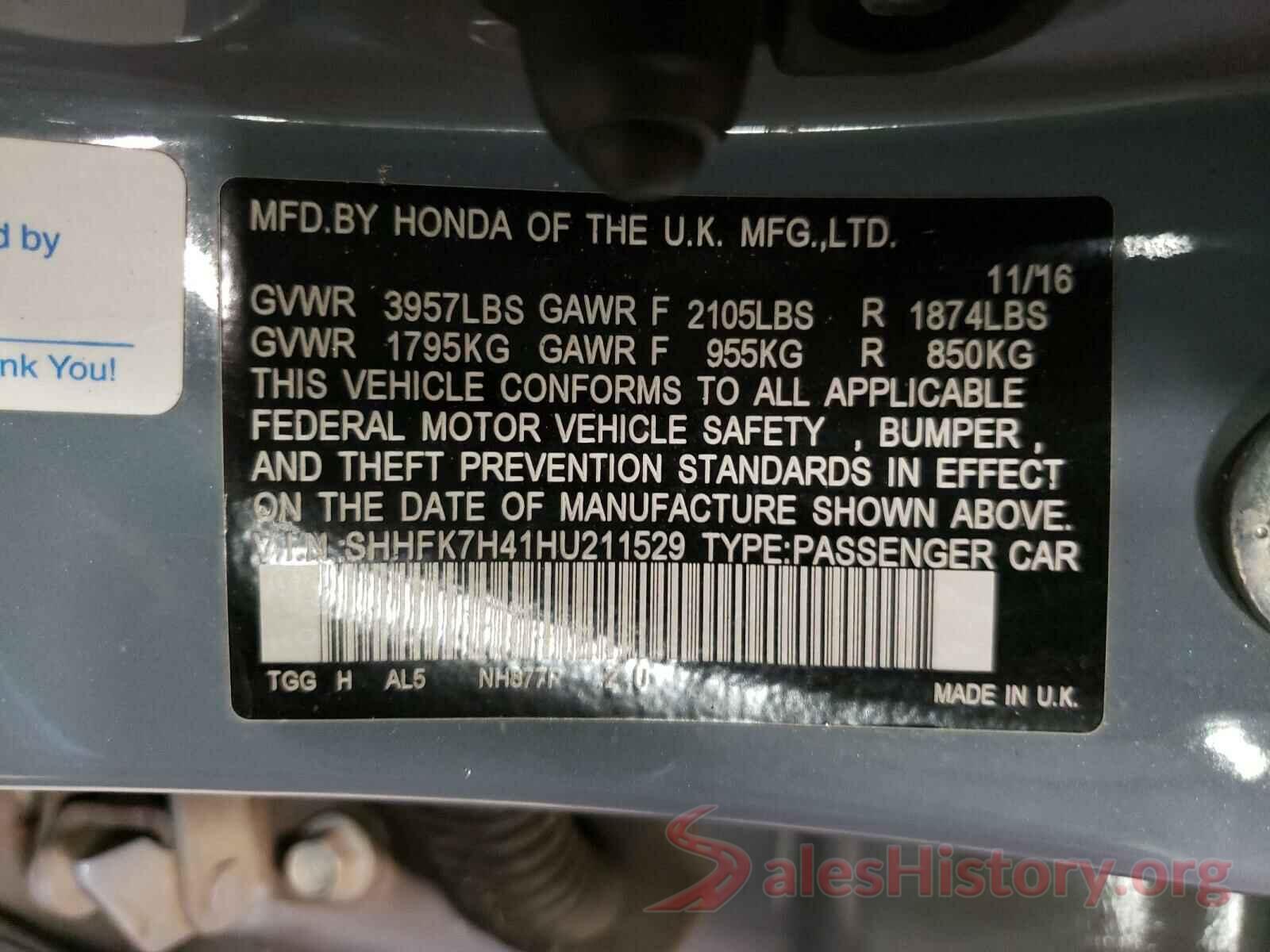 SHHFK7H41HU211529 2017 HONDA CIVIC