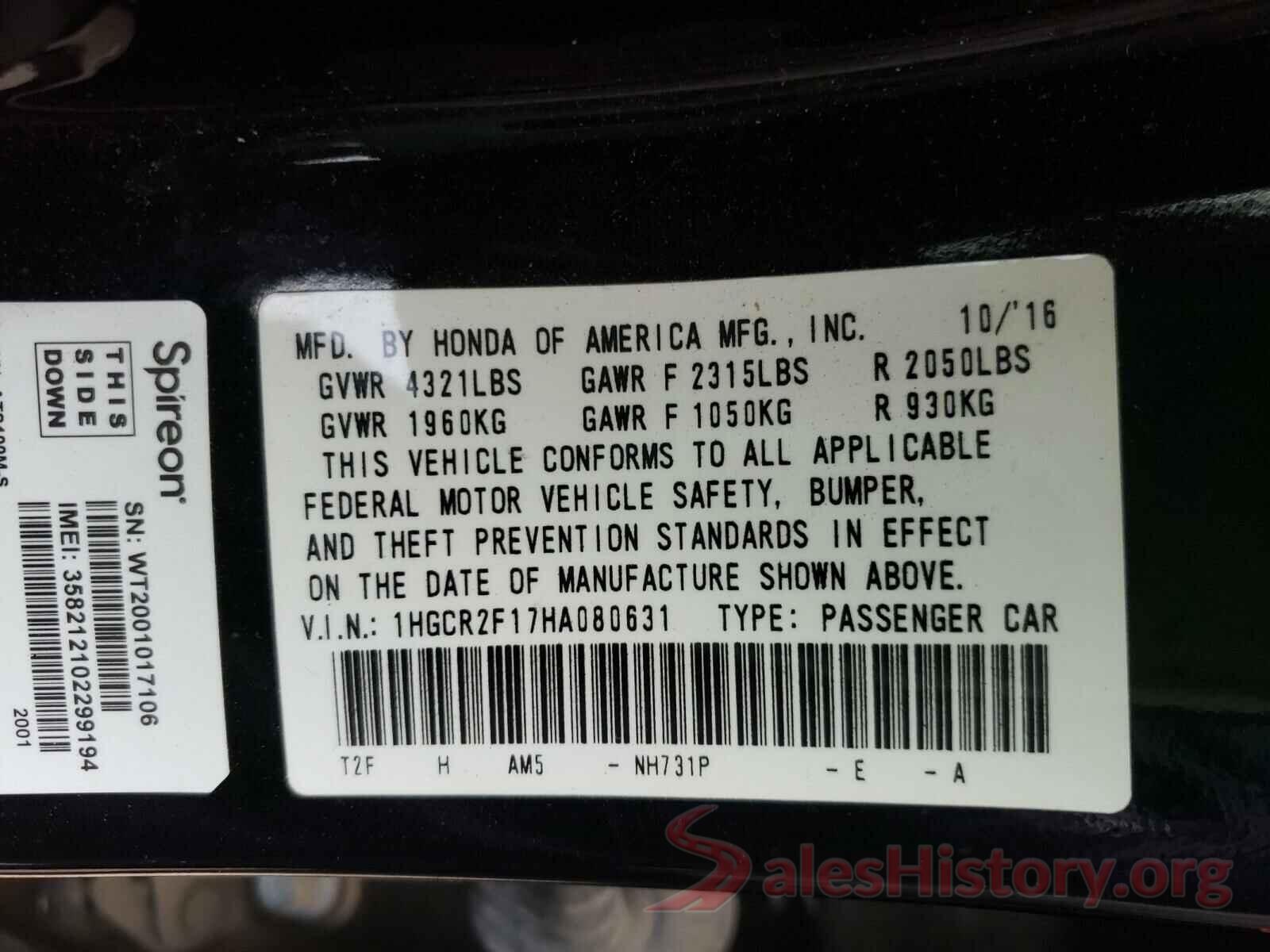 1HGCR2F17HA080631 2017 HONDA ACCORD