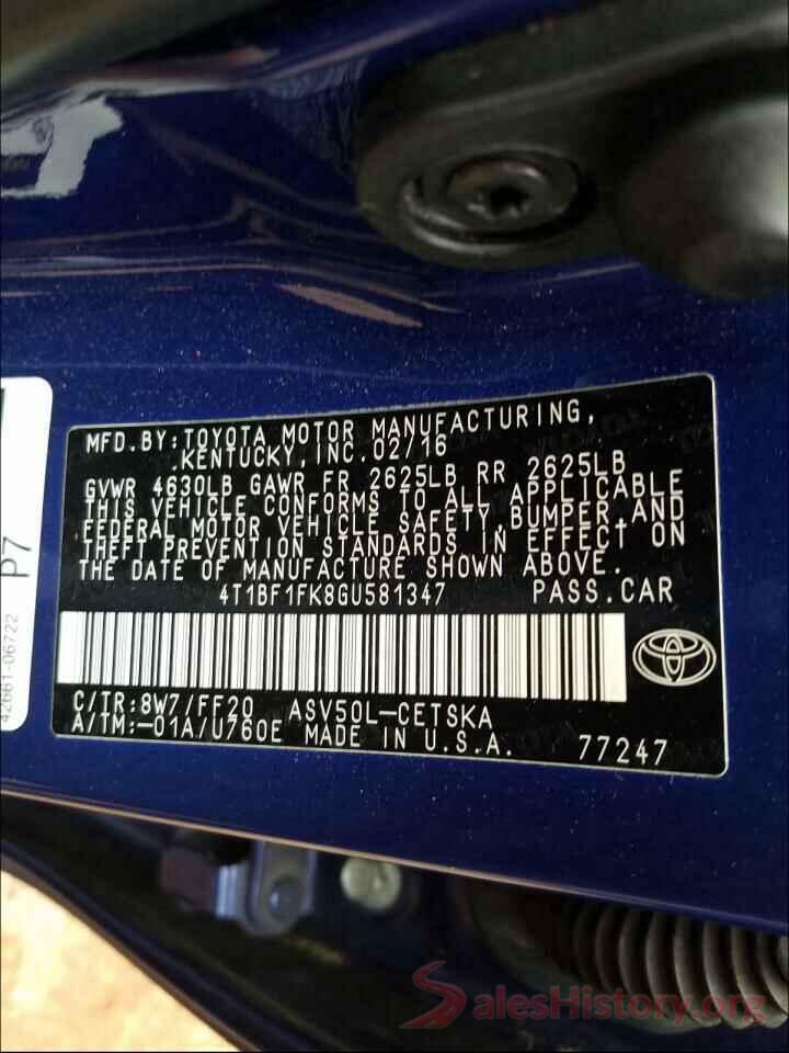 4T1BF1FK8GU581347 2016 TOYOTA CAMRY