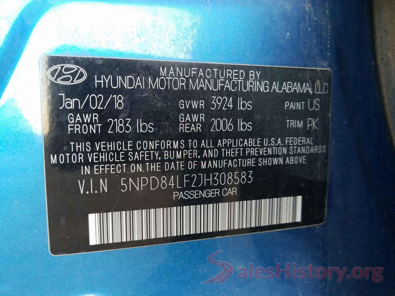 5NPD84LF2JH308583 2018 HYUNDAI ELANTRA