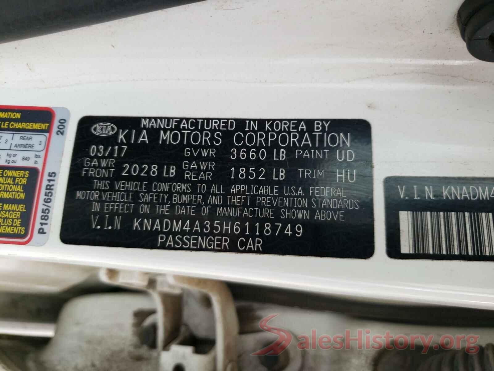 KNADM4A35H6118749 2017 KIA RIO