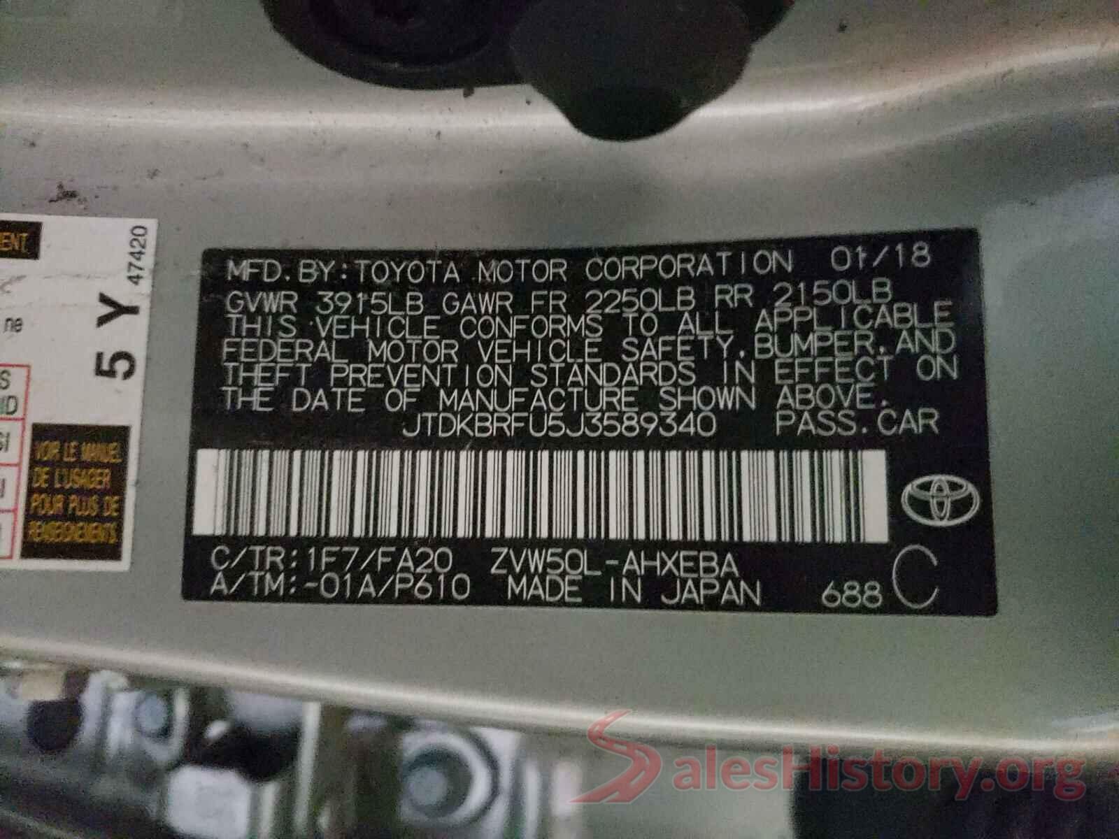 JTDKBRFU5J3589340 2018 TOYOTA PRIUS