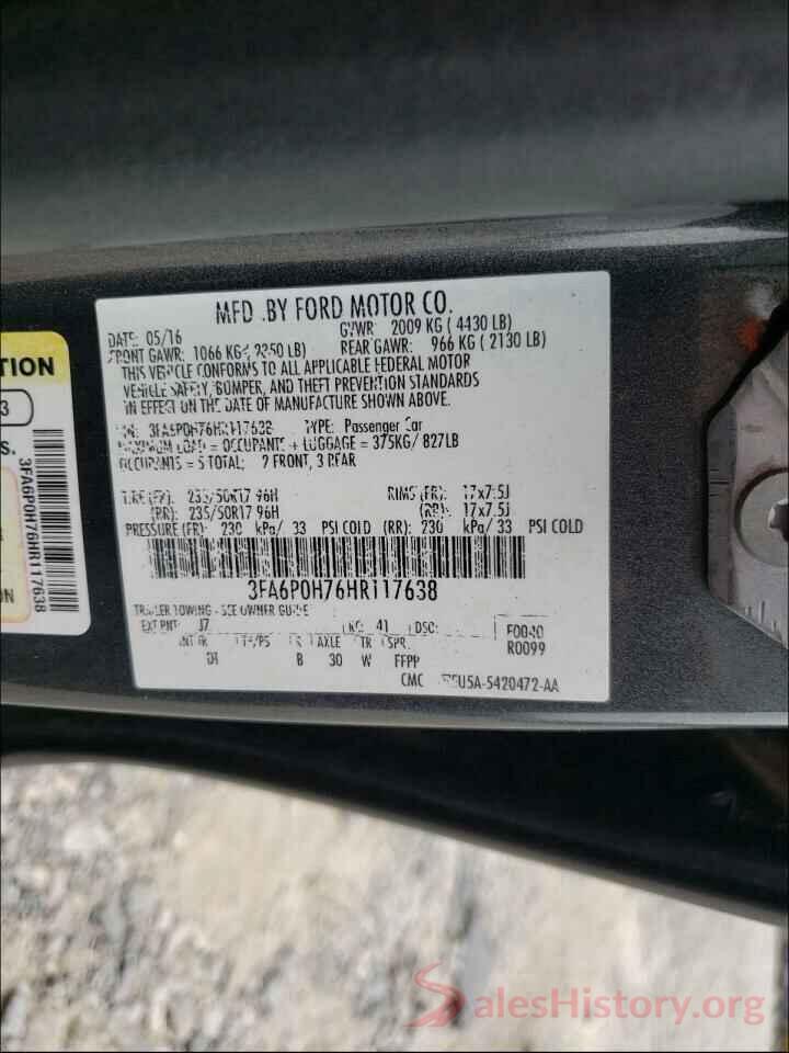 3FA6P0H76HR117638 2017 FORD FUSION