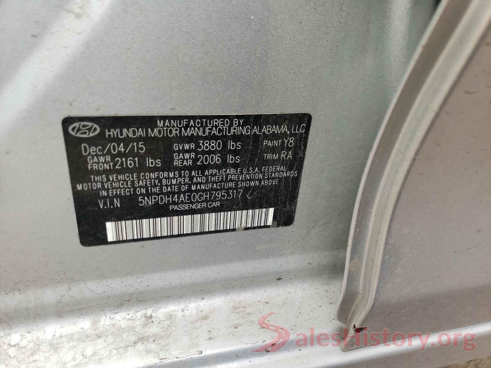 5NPDH4AE0GH795317 2016 HYUNDAI ELANTRA