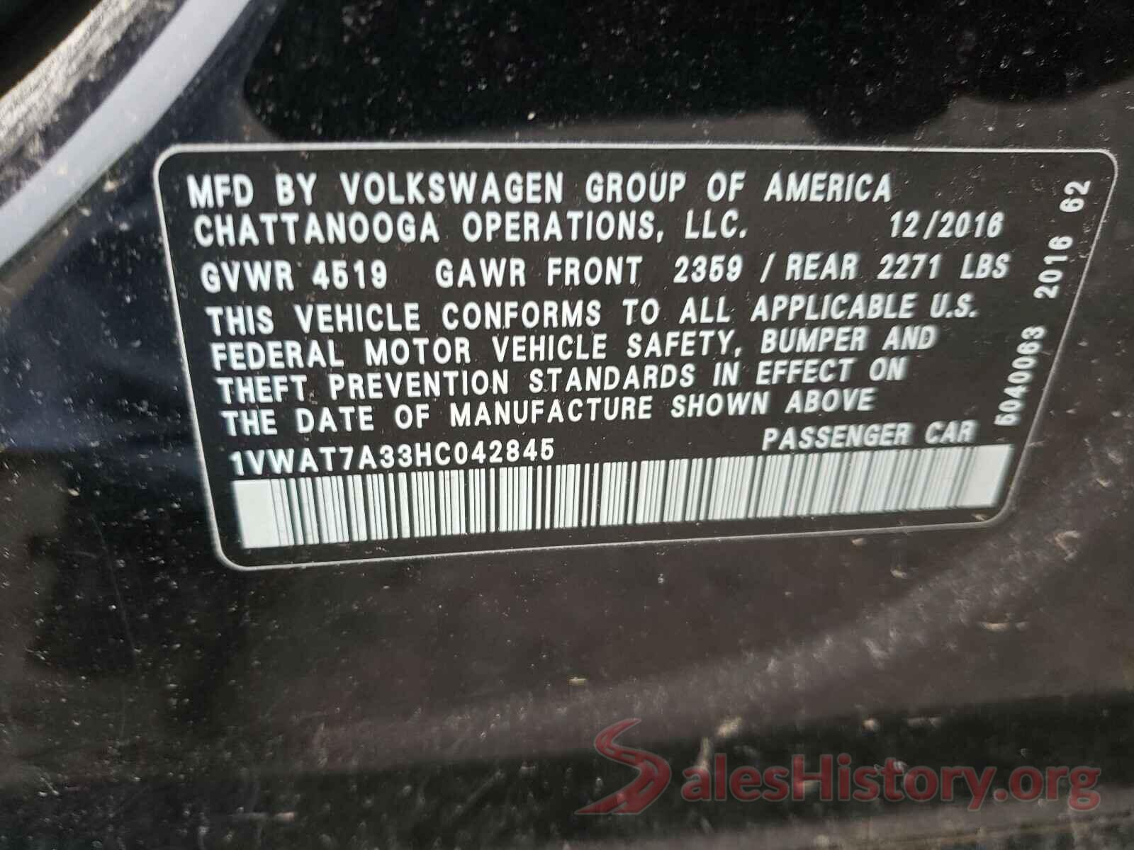 1VWAT7A33HC042845 2017 VOLKSWAGEN PASSAT