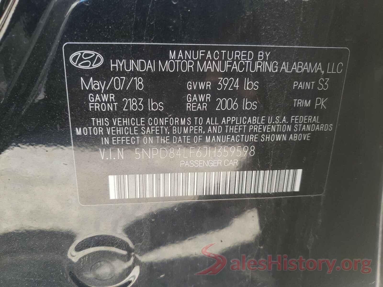 5NPD84LF6JH359598 2018 HYUNDAI ELANTRA