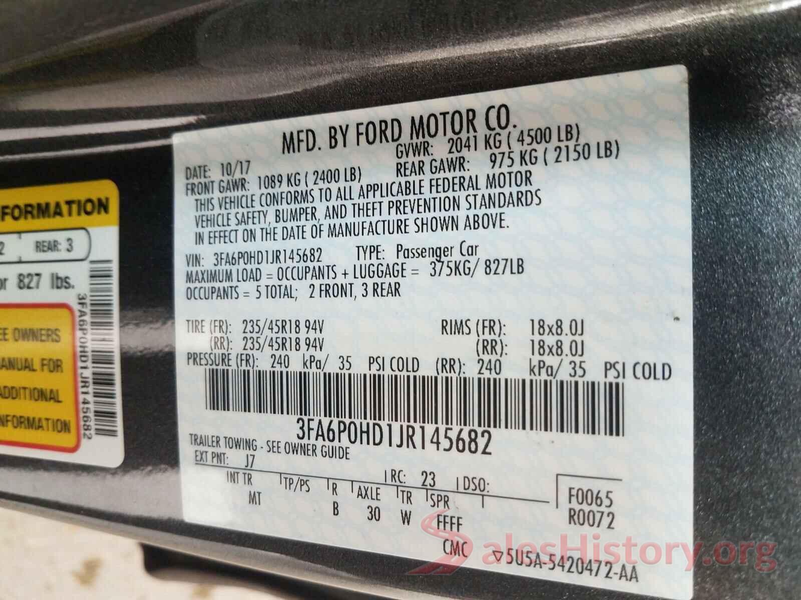 3FA6P0HD1JR145682 2018 FORD FUSION