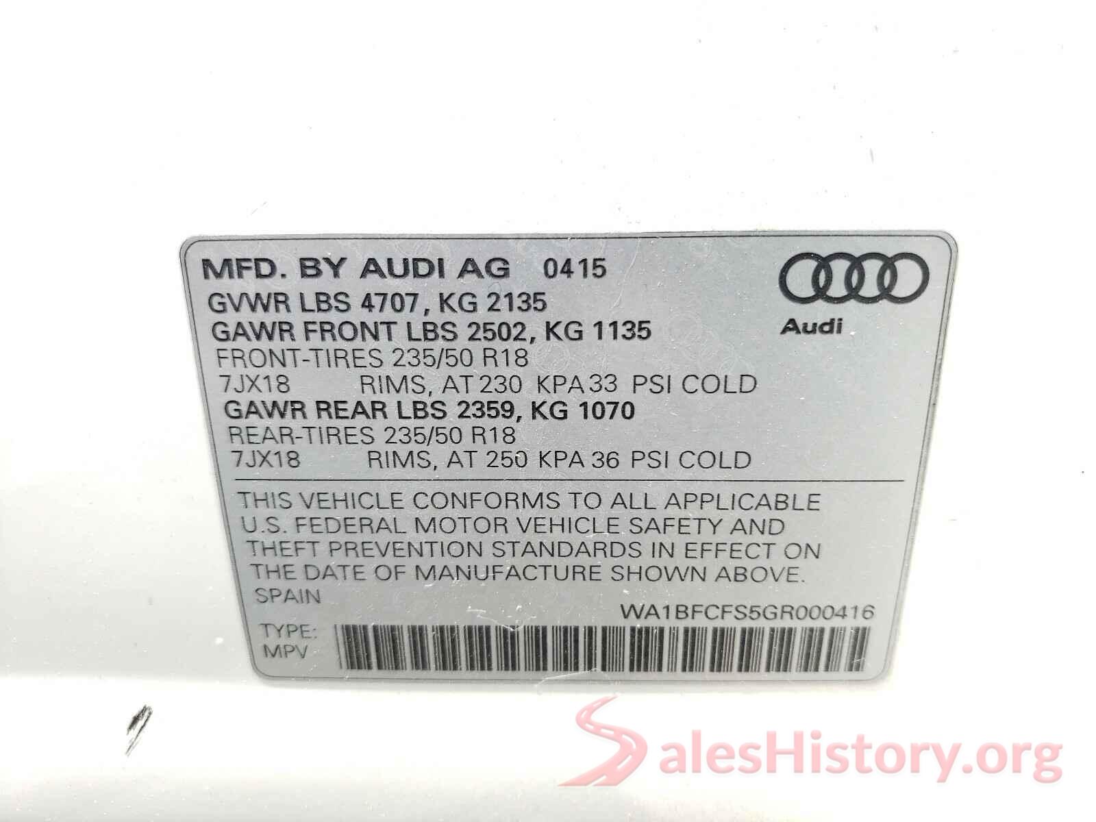 WA1BFCFS5GR000416 2016 AUDI Q3