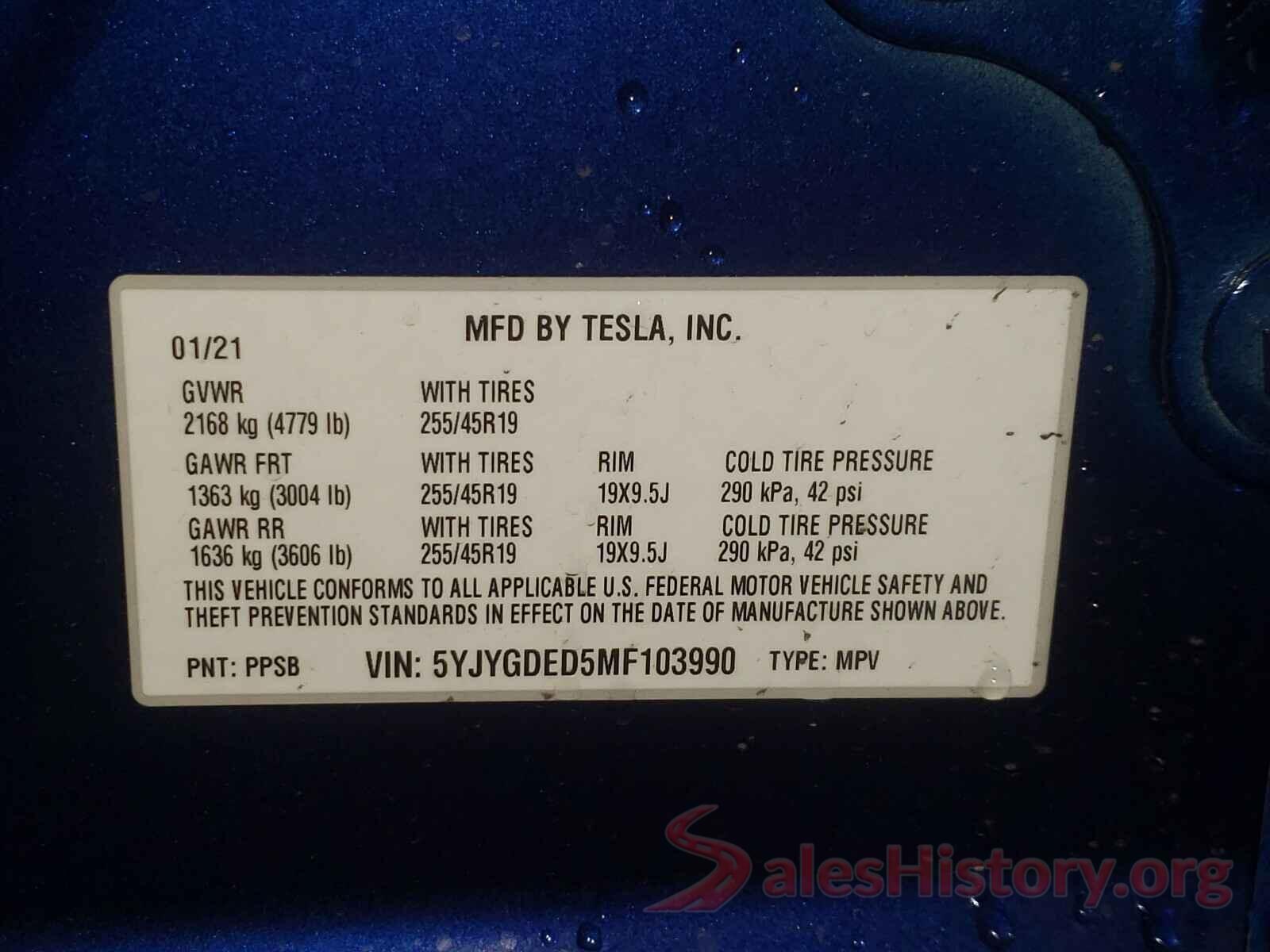 5YJYGDED5MF103990 2021 TESLA MODEL Y