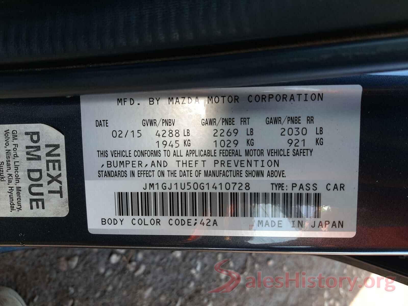 JM1GJ1U50G1410728 2016 MAZDA 6