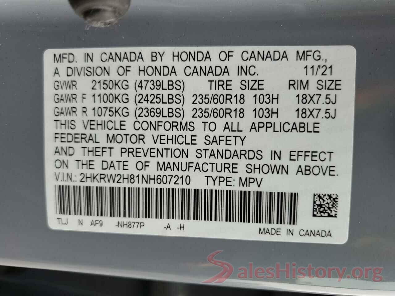 2HKRW2H81NH607210 2022 HONDA CRV