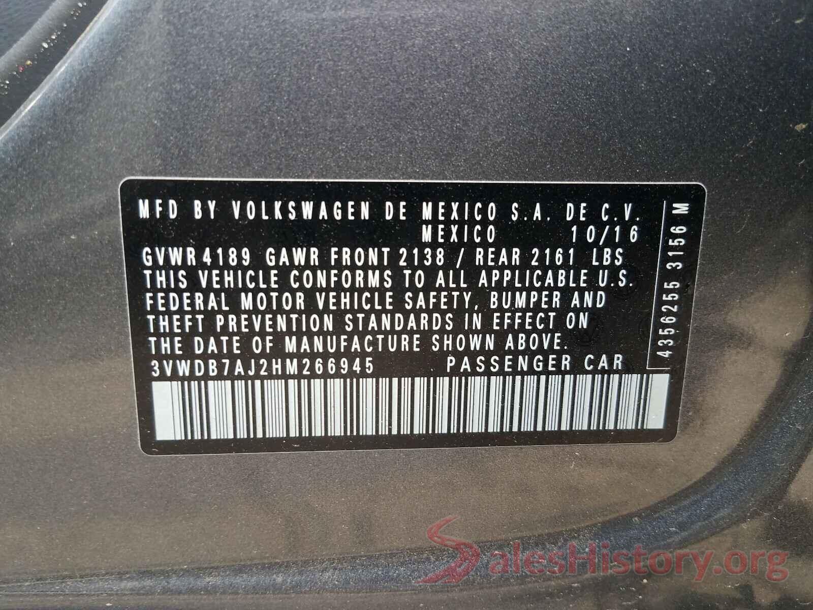 3VWDB7AJ2HM266945 2017 VOLKSWAGEN JETTA