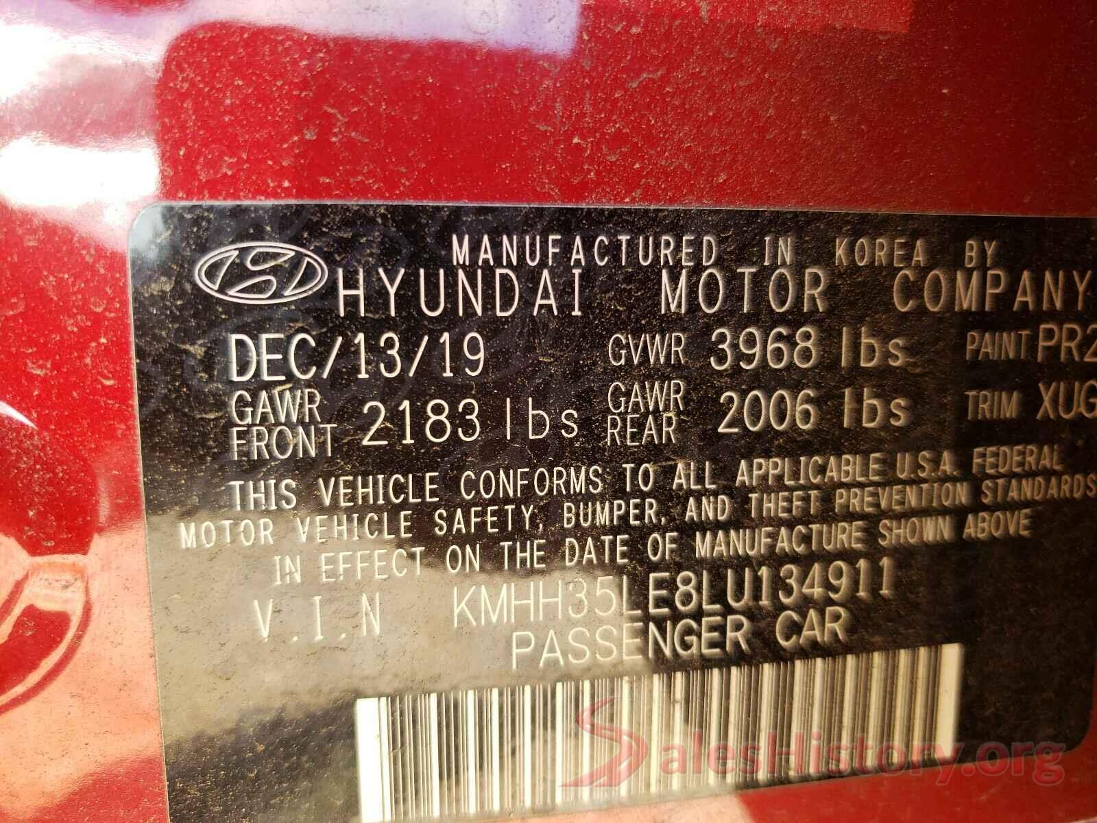 KMHH35LE8LU134911 2020 HYUNDAI ELANTRA