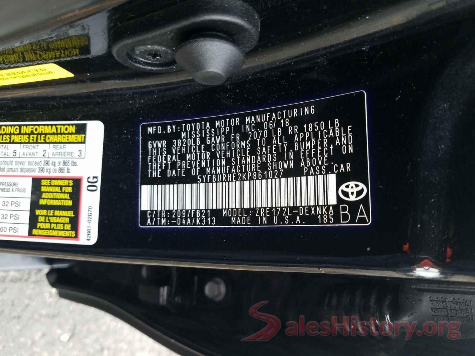 5YFBURHE2KP861027 2019 TOYOTA COROLLA