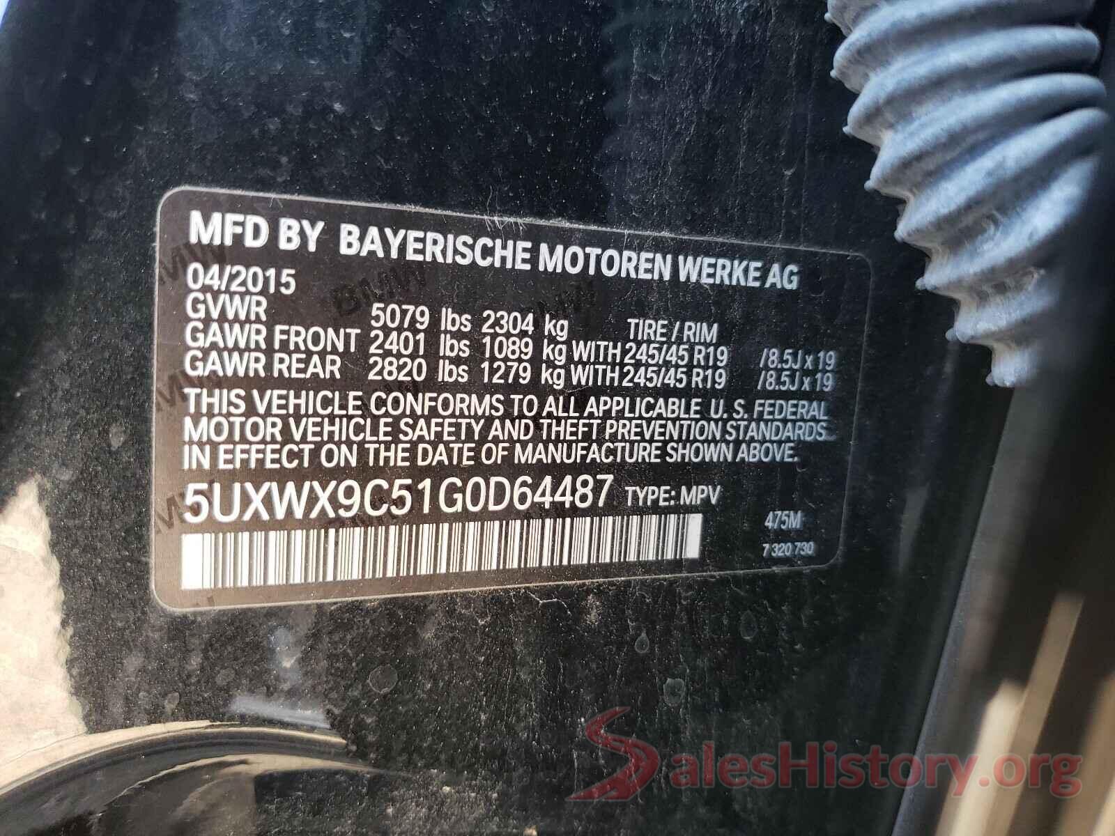 5UXWX9C51G0D64487 2016 BMW X3