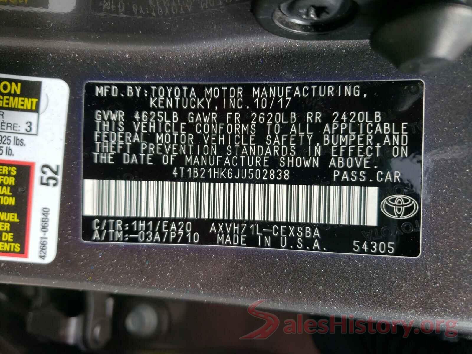 4T1B21HK6JU502838 2018 TOYOTA CAMRY