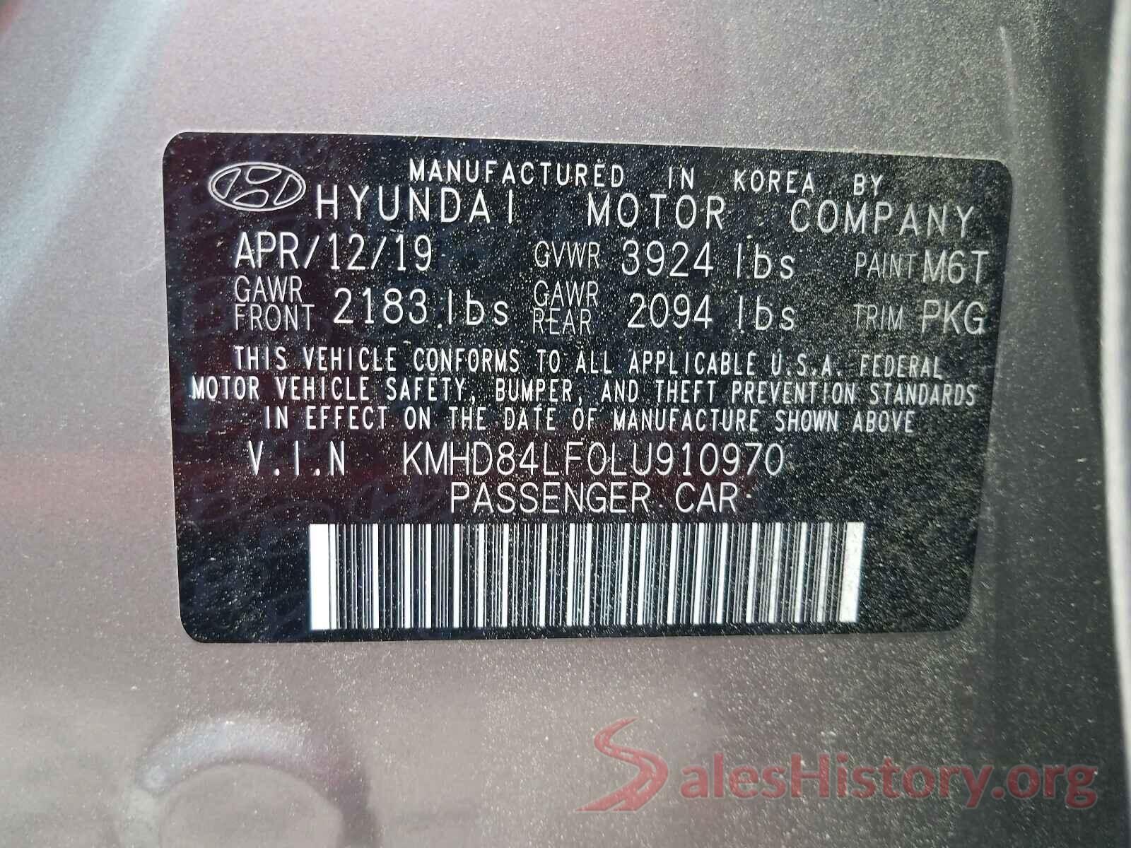 KMHD84LF0LU910970 2020 HYUNDAI ELANTRA