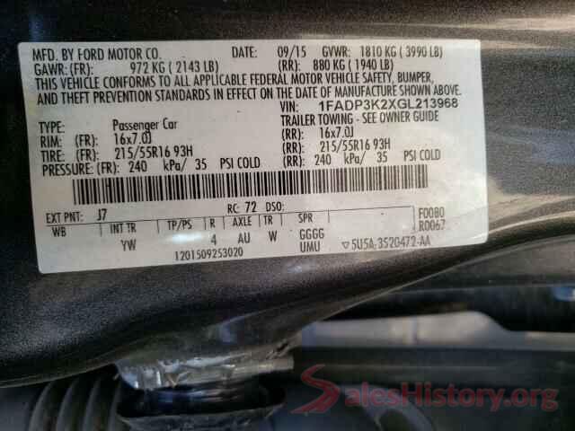 1FADP3K2XGL213968 2016 FORD FOCUS