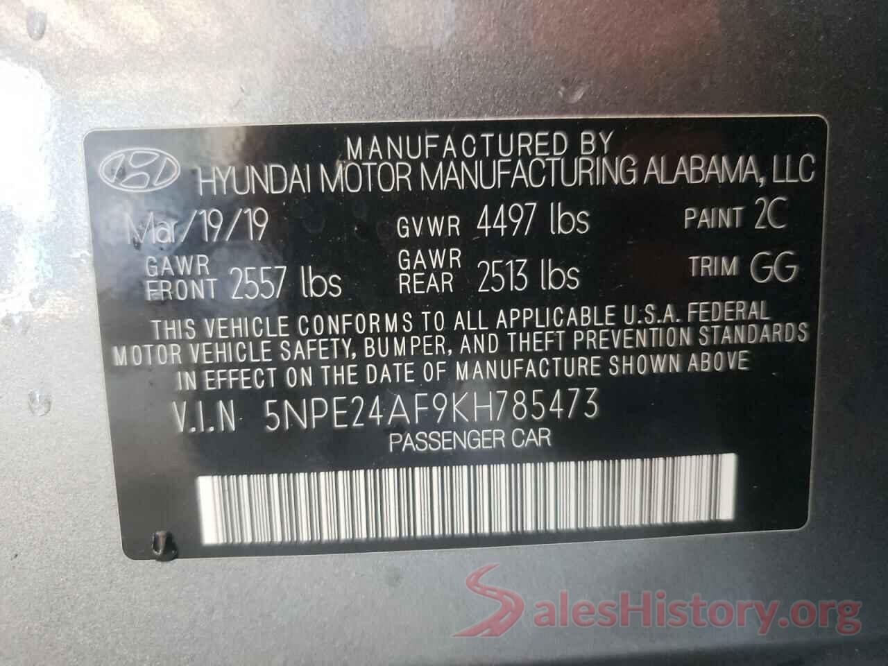 5NPE24AF9KH785473 2019 HYUNDAI SONATA