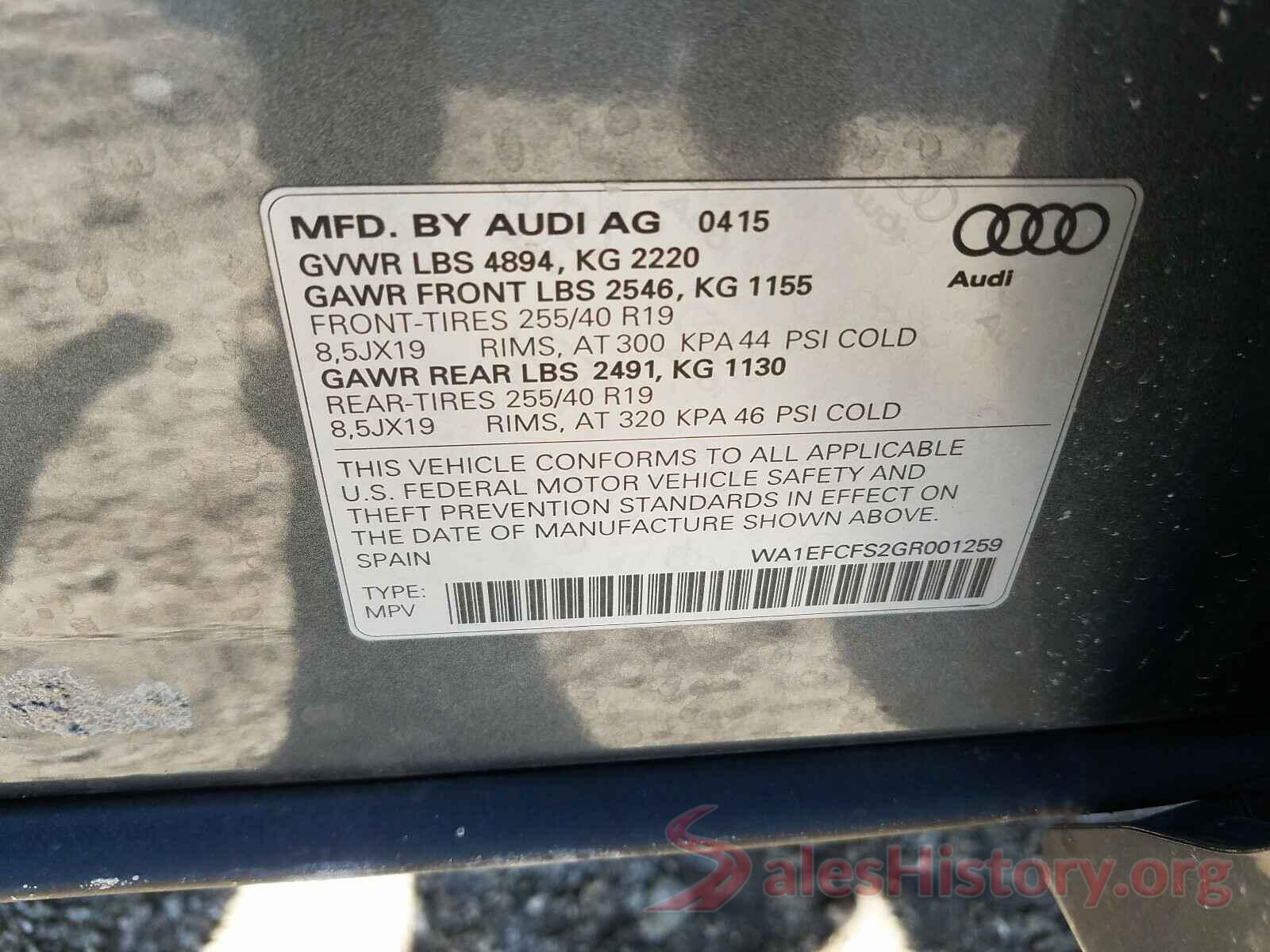 WA1EFCFS2GR001259 2016 AUDI Q3