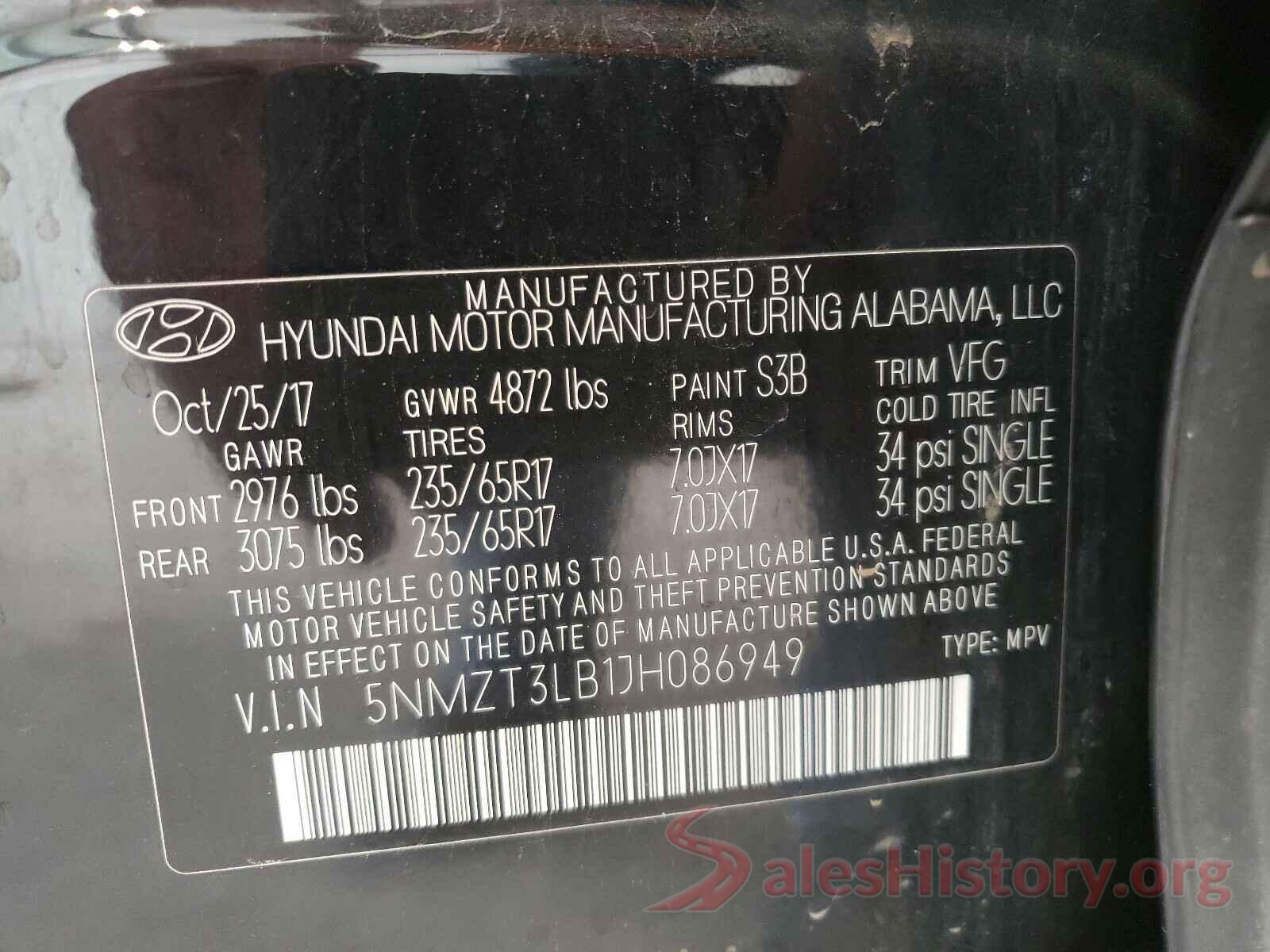 5NMZT3LB1JH086949 2018 HYUNDAI SANTA FE