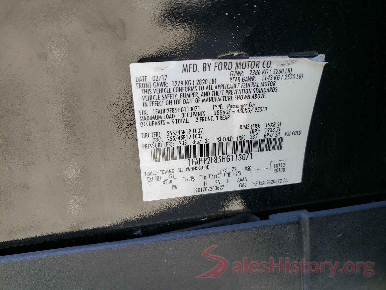 1FAHP2F85HG113071 2017 FORD TAURUS