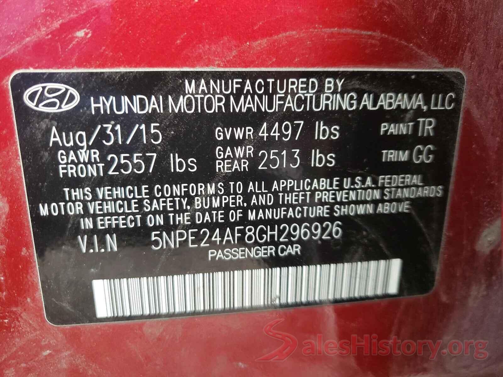 5NPE24AF8GH296926 2016 HYUNDAI SONATA